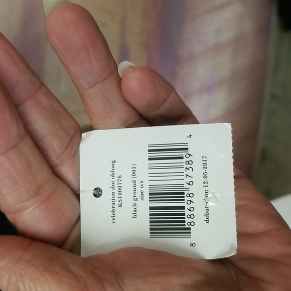 NWT Women's Kate Spade scarf. Color black white dots w/gold lettering. - Picture 4 of 5